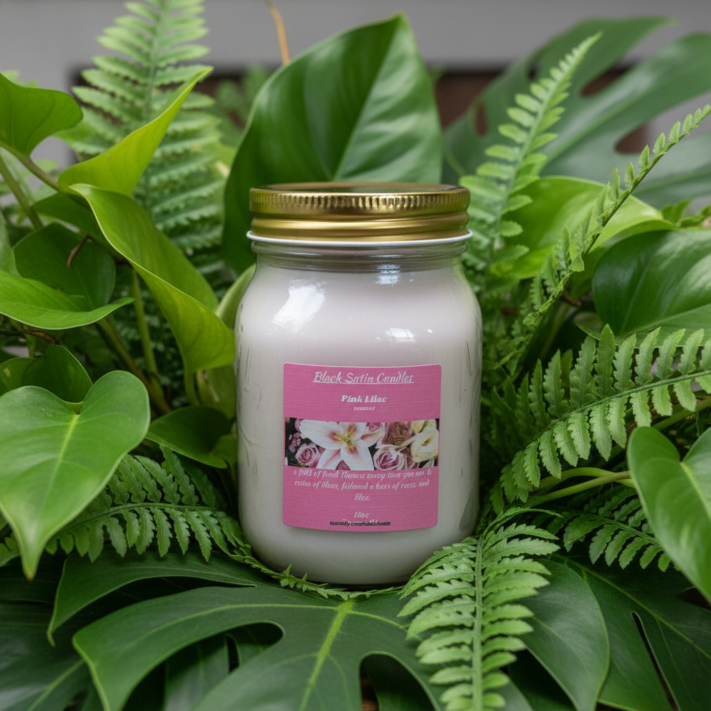 Pink Lilac Fragrance Scented Candle 16oz Single Cotton Wick Glass Jar