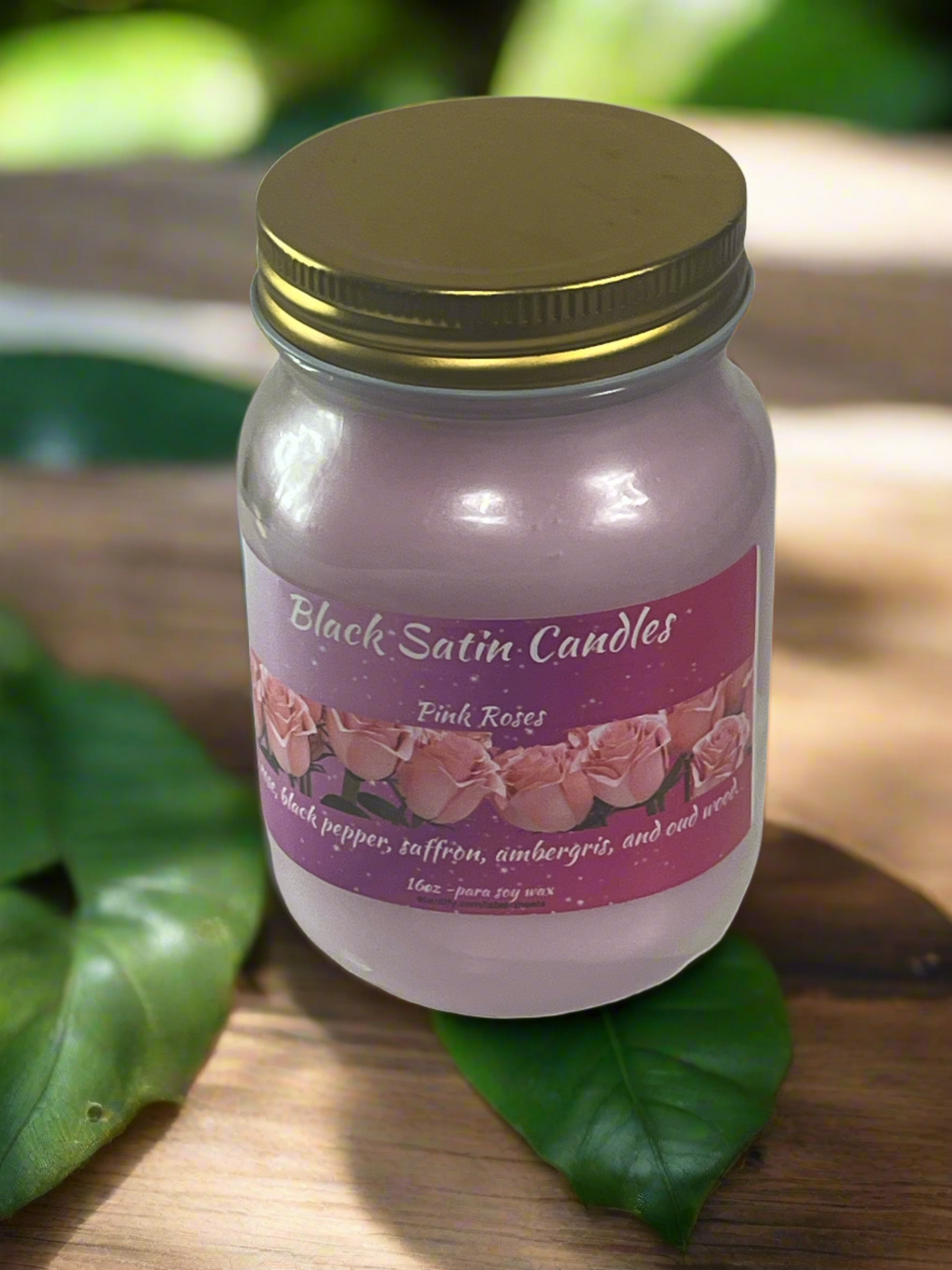 Pink Roses Scented Candle 16oz Single Cotton Wick Glass Jar