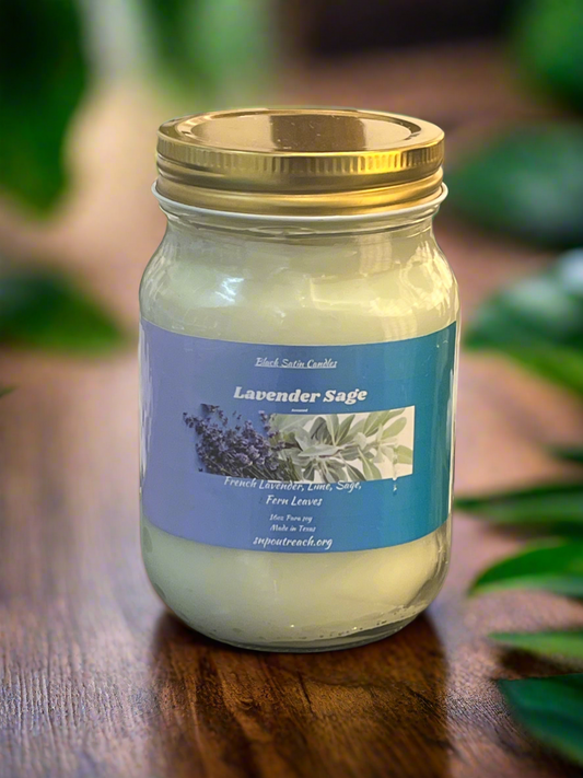 Lavender Sage Scented Candle 16oz Single Cotton Wick Glass Jar