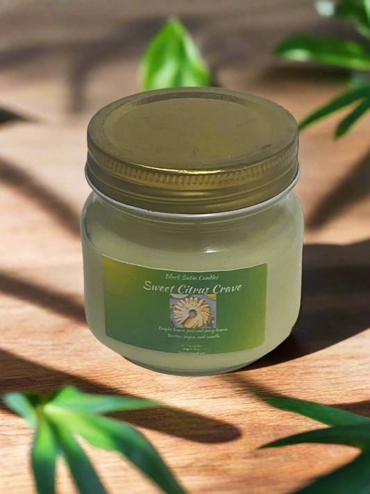 Sweet Citrus Crave Scented Candle 8oz Single Cotton Wickless Glass Jar