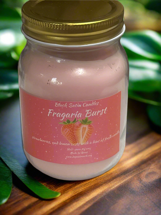 Fragaria Burst Scented Candle 16oz Single Cotton Wick Glass Jar