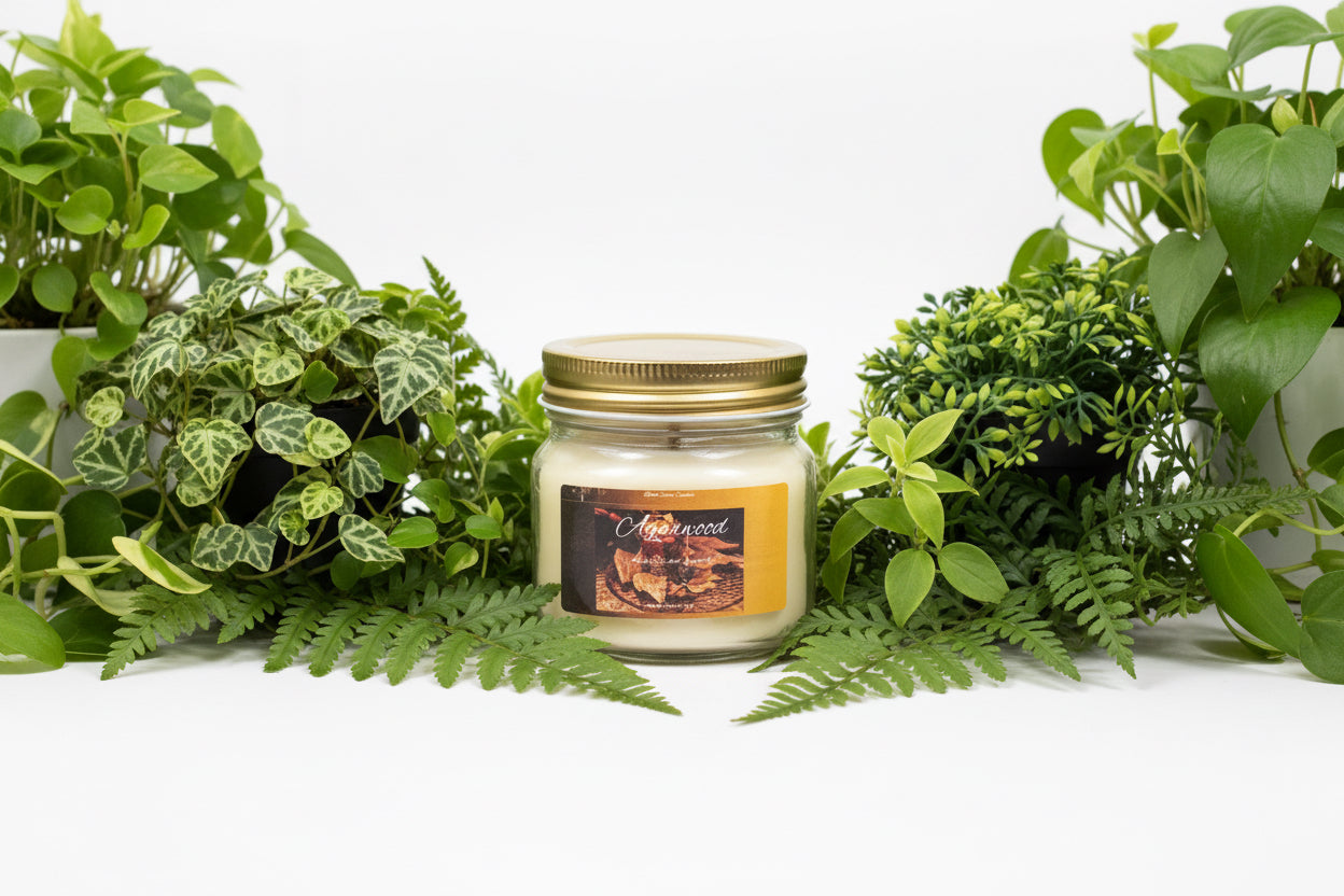 Agarwood Scented Candle 8oz Cotton Wick Glass Jar