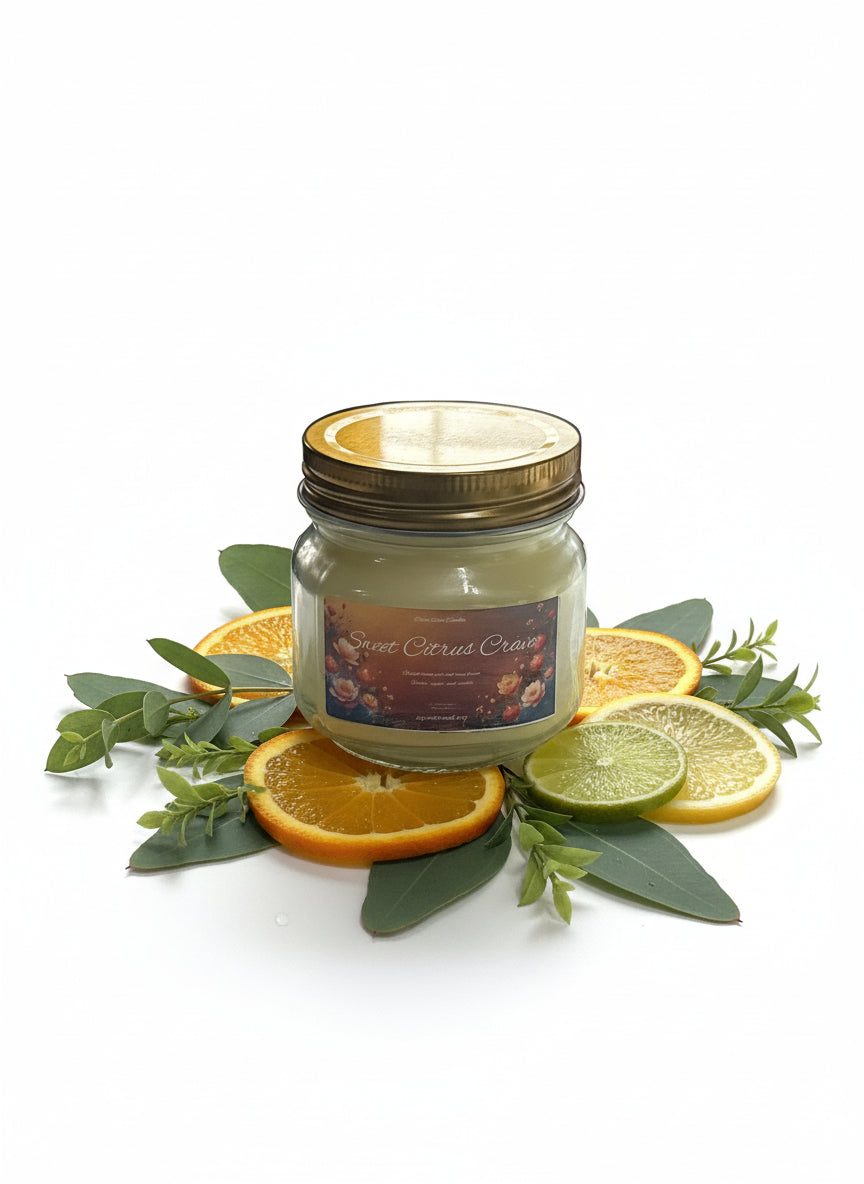 Sweet Citrus Crave Scented Candle 8oz Single Cotton Wickless Glass Jar