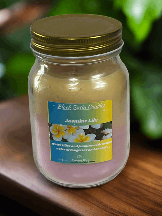 Jasmine Lily Scented Candle 16oz Single Cotton Wick Glass Jar