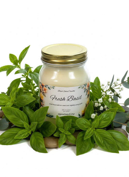 Fresh Basil Scented Candle 16oz Single Cotton Wick Glass Jar