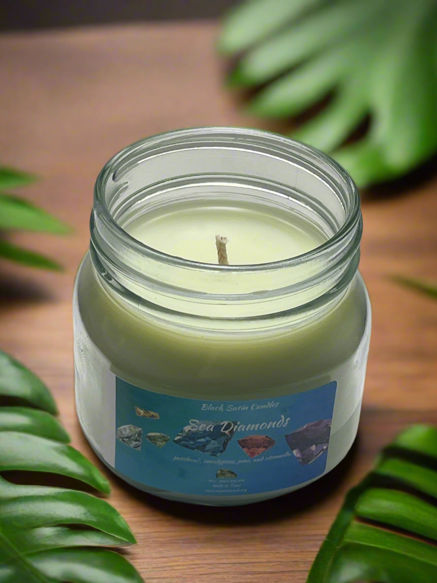 Sea Diamonds Candle 8oz Single Cotton Wick Glass Jar