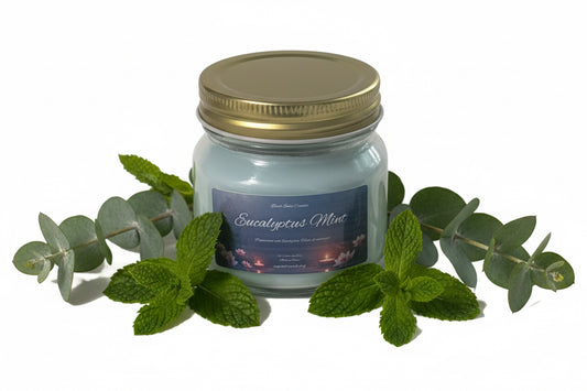 Eucalyptus & Mint Scented Candle 8oz Single Cotton Wick Glass Jar