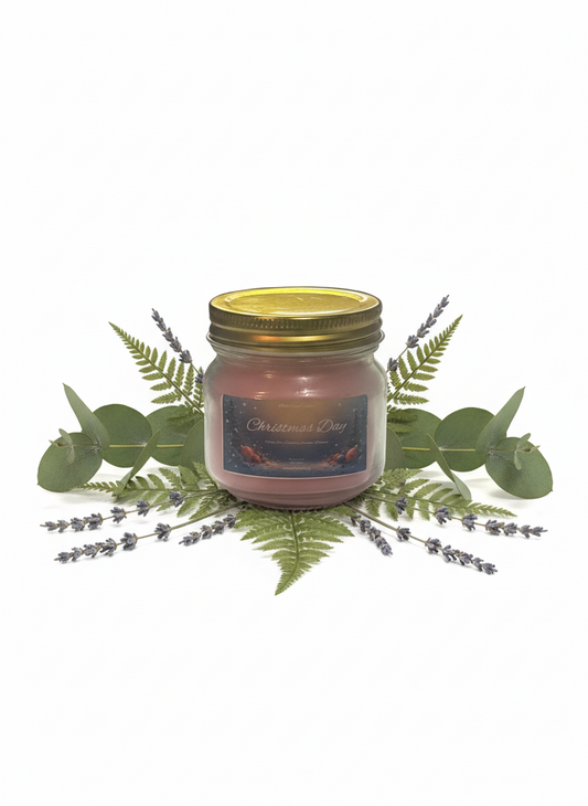 Christmas Day Scented Candle 8oz Single Cotton Wick Glass Jar