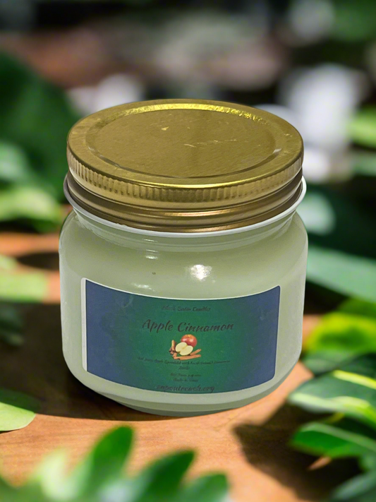 Apple Cinnamon Scented Candle 8oz Single Cotton Wick Glass Jar