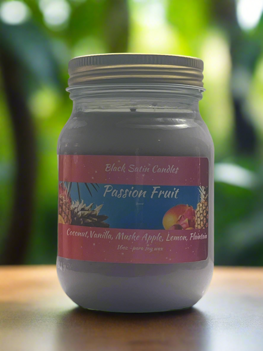 Passion Fruit Scented Candle 16oz Single Cotton Wick Glass Jar