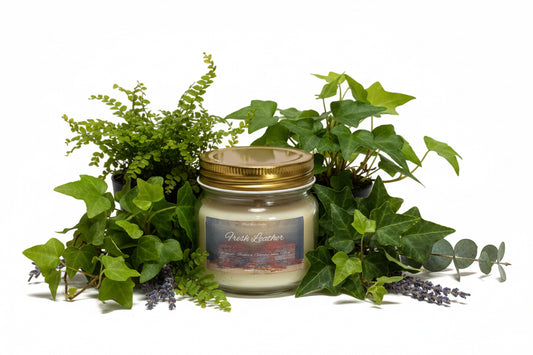 Fresh Leather Scented Candle 8oz Single Cotton Wick Glass Jar