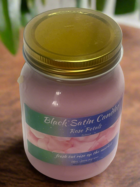 Rose Petals Scented Candle 16oz Single Cotton Wick Glass Jar