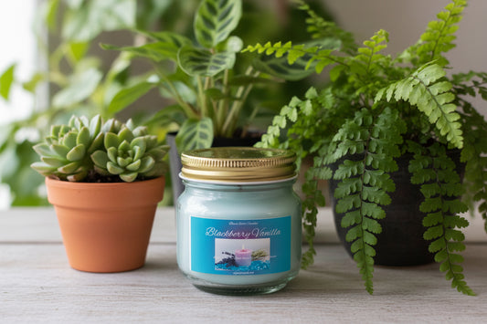 Blackberry Vanilla Scented Candle 8oz Single Cotton Wick Glass Jar