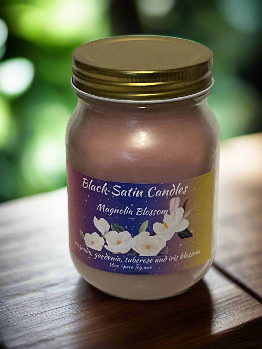 Magnolia Blossom Scented Candle 16oz Single Cotton Wick Glass Jar