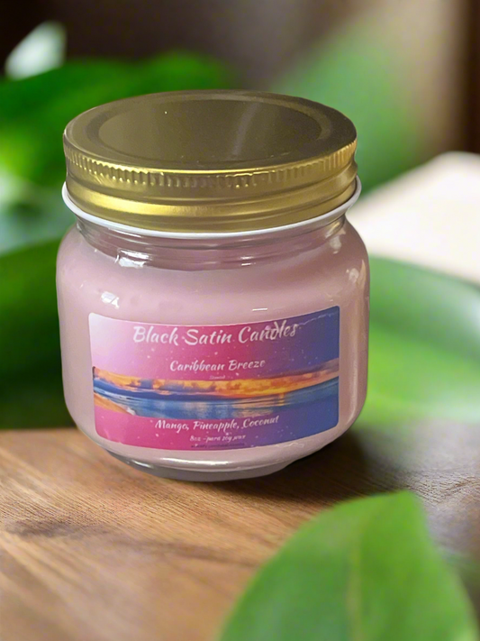 Caribbean Breeze Scented Candle 8oz Single Cotton Wick Glass Jar