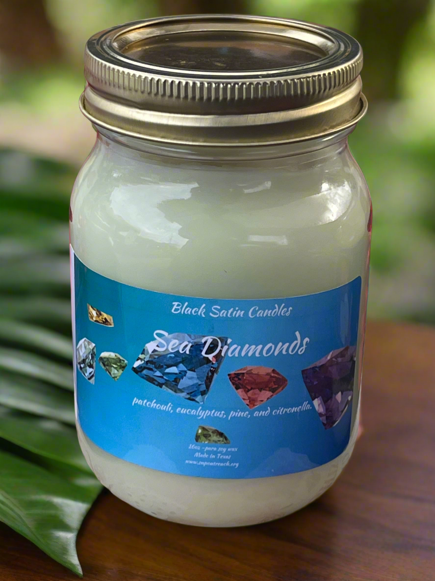 Sea Diamonds Candle 16oz Single Cotton Wick Glass Jar