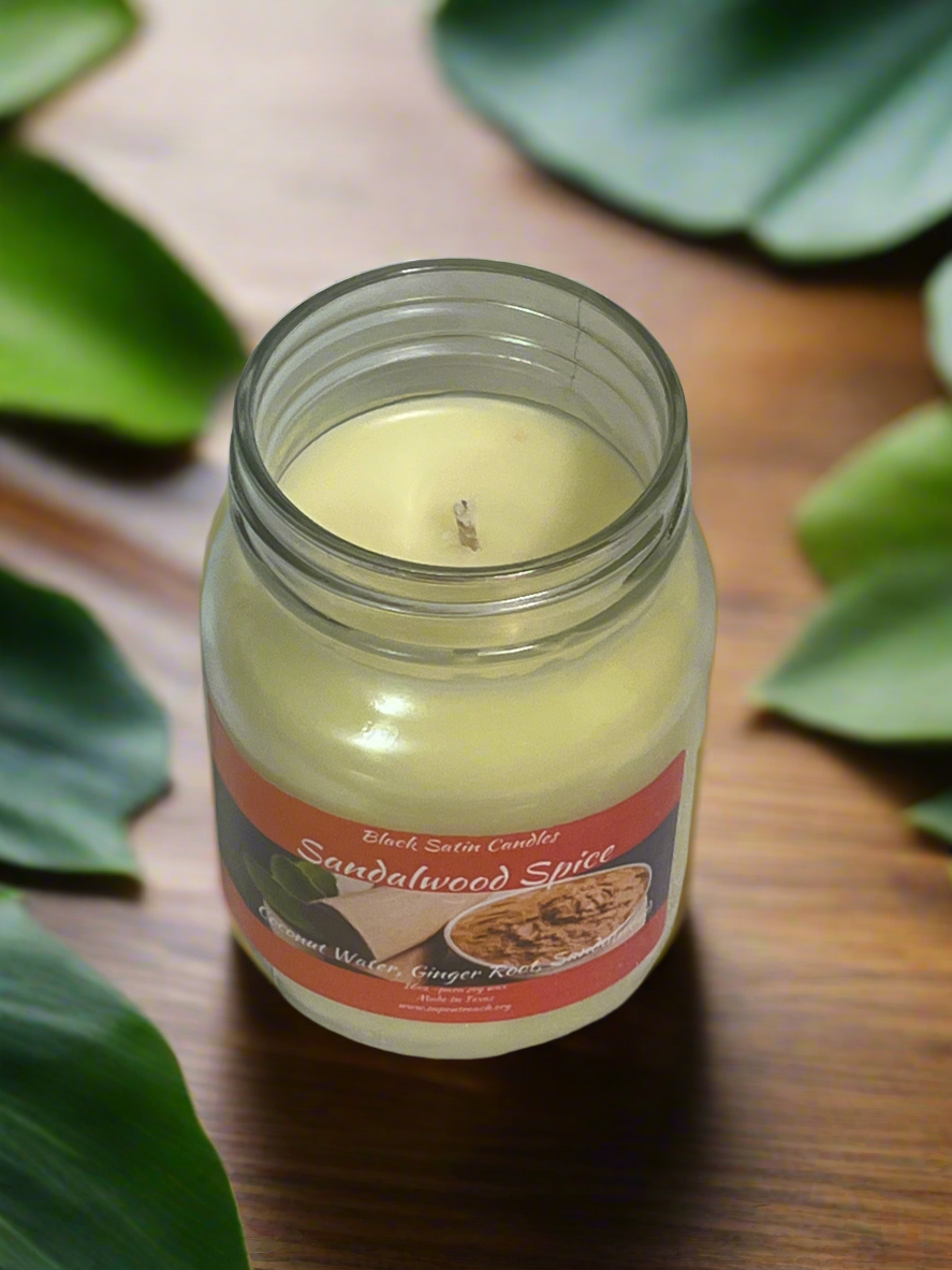 Sandalwood Spice Scented Candle 16oz Single Cotton Wick Glass Jar