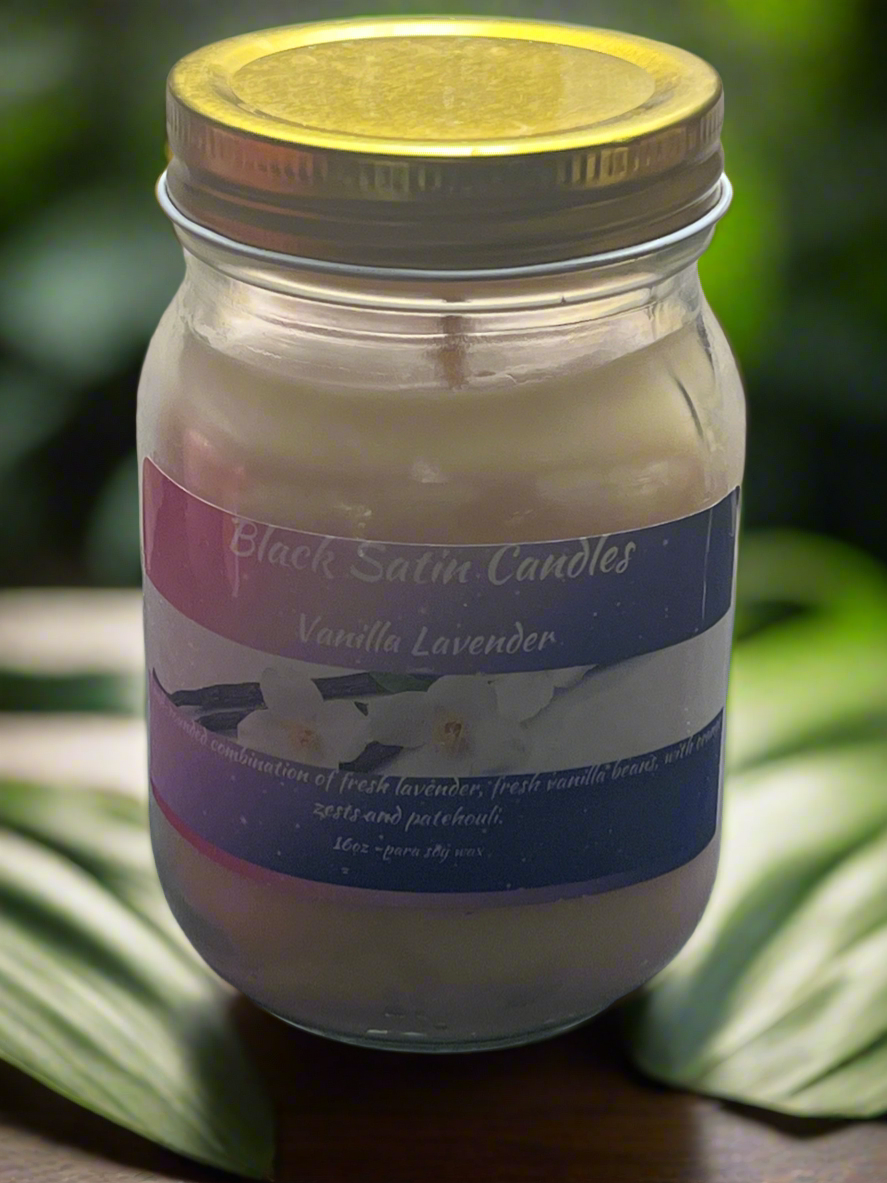 Vanilla Lavender Scented Candle 16oz Single Cotton Wick Glass Jar