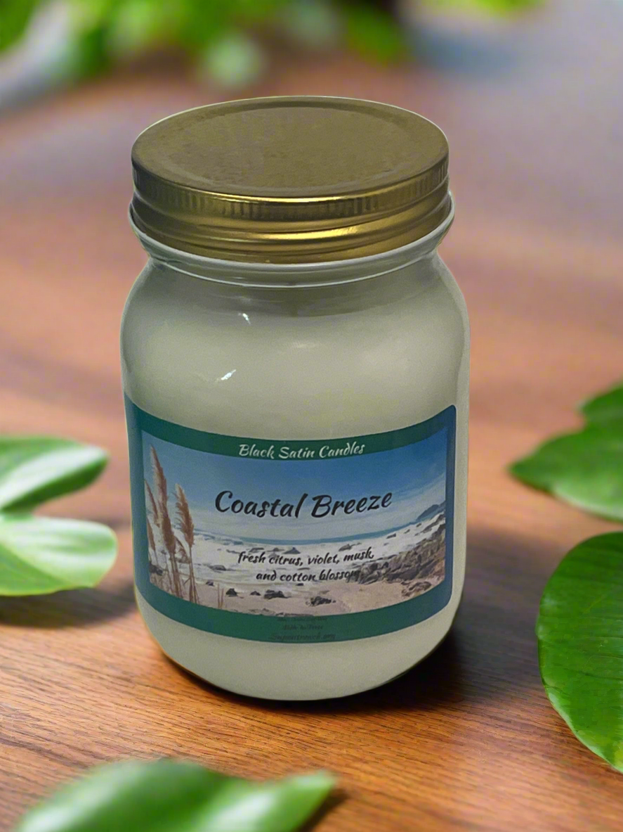 Coastal Breeze Scented Candle 16oz Single Cotton Wick Glass Jar