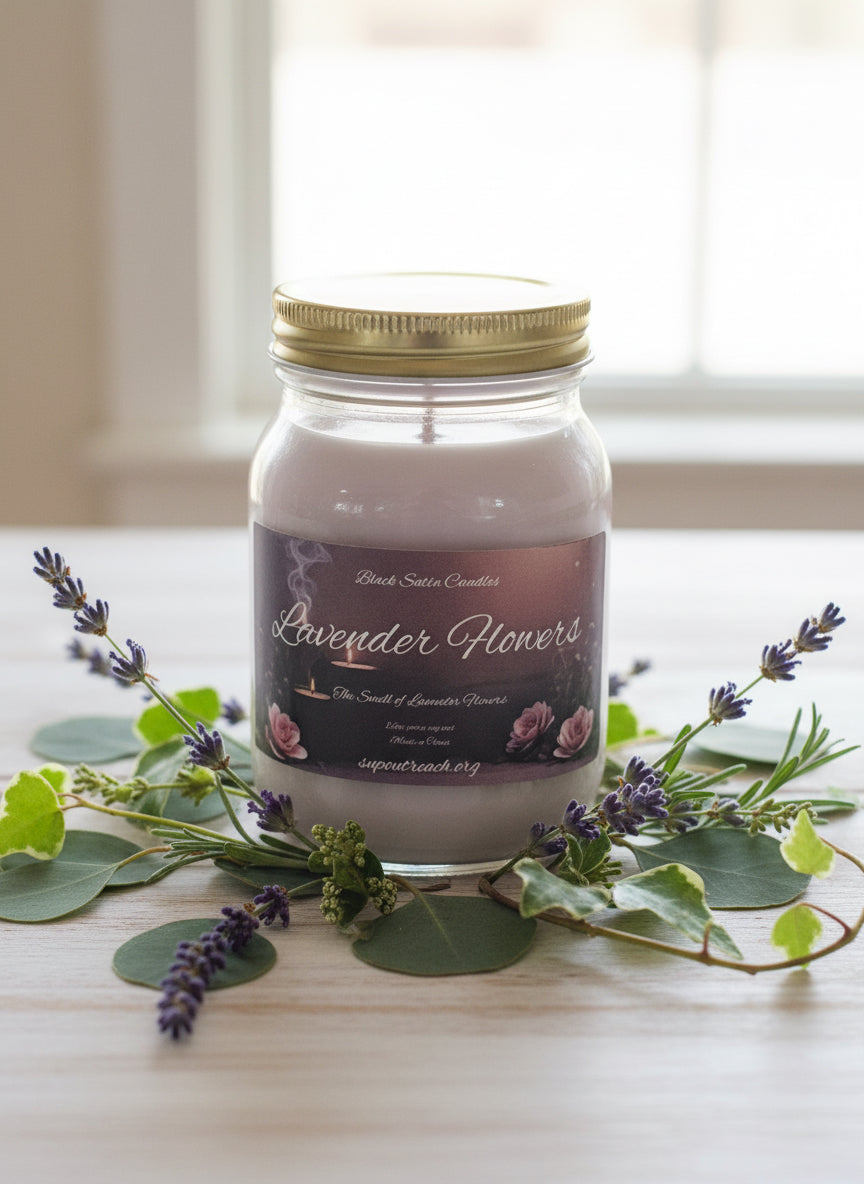 Lavender Flowers 16oz Candle Cotton  Wick Glass Jar