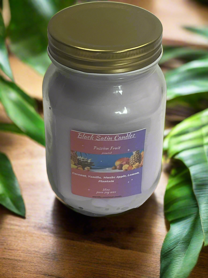 Passion Fruit Scented Candle 16oz Single Cotton Wick Glass Jar