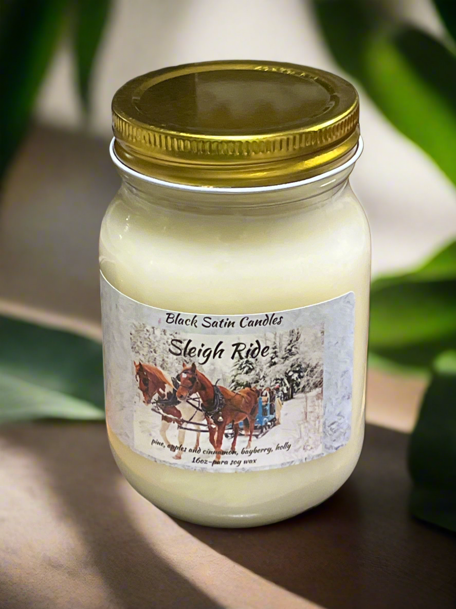 Sleigh Ride Scented Candle 16oz Single Cotton Wick Glass Jar