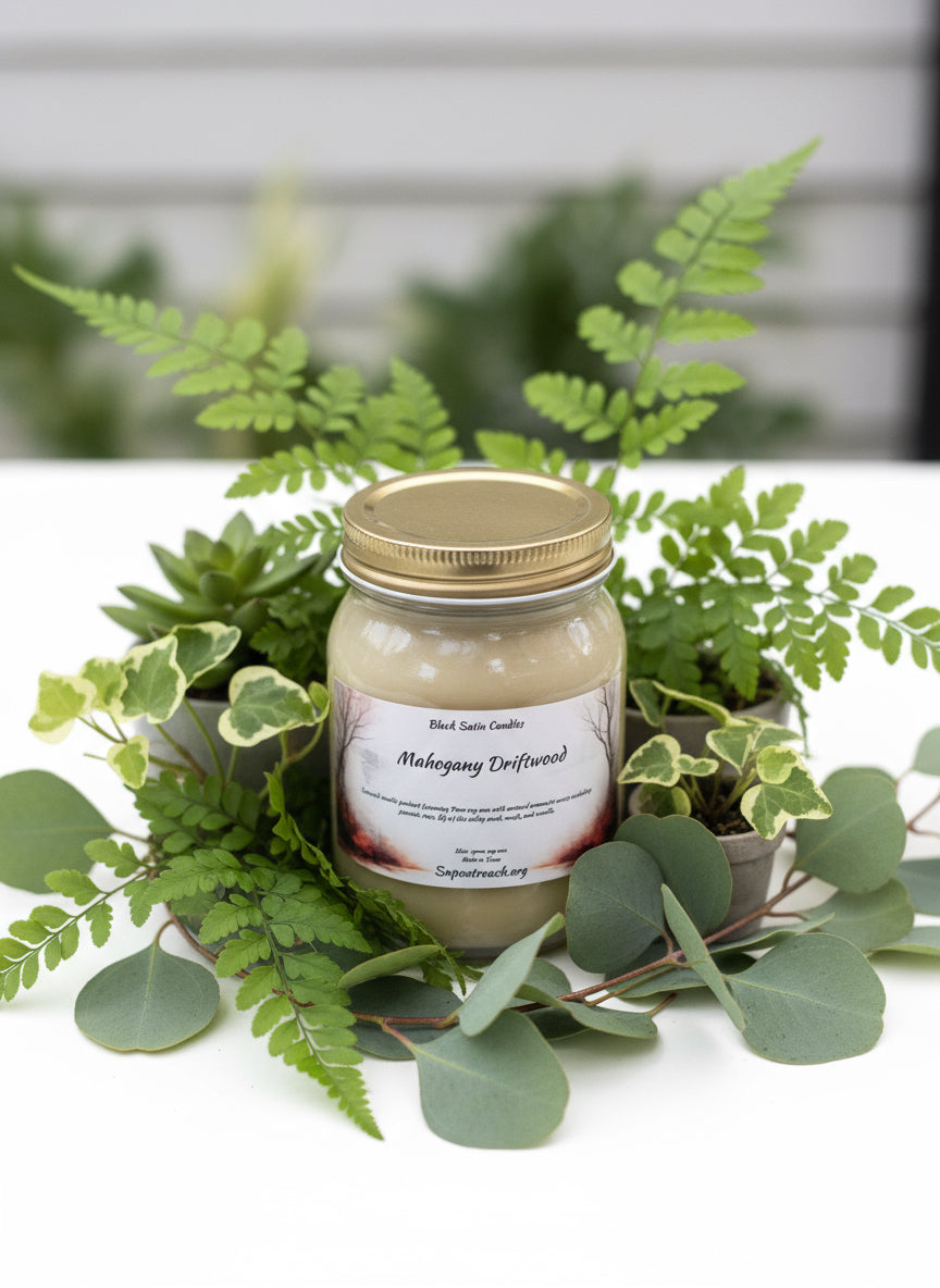 Mahogany Driftwood Scented Candle 16oz Single Cotton Wick Glass Jar