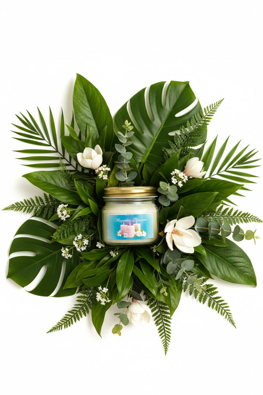 Magnolia Blossom Scented Candle 8oz Single Cotton Wick Glass Jar