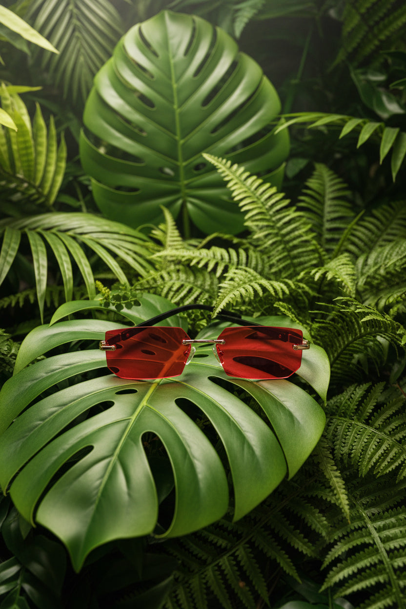 Frameless Gradient Glasses for Men & Women Red Tinted