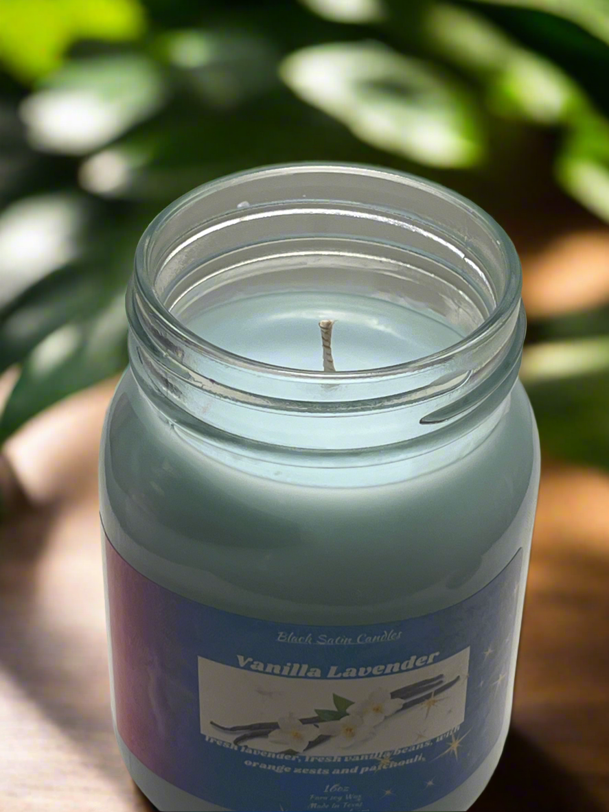 Vanilla Lavender Scented Candle 16oz Single Cotton Wick Glass Jar