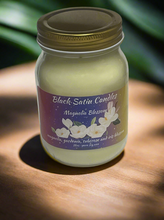 Magnolia Blossom Scented Candle 16oz Single Cotton Wick Glass Jar