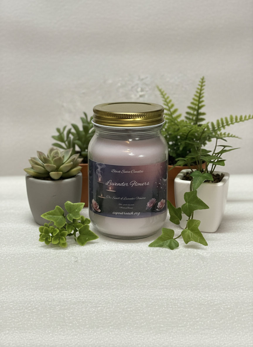 Lavender Flowers 16oz Candle Cotton  Wick Glass Jar