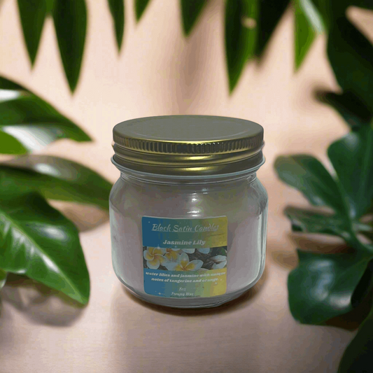 Jasmine Lily Scented Candle 8oz Single Cotton Wick Glass Jar