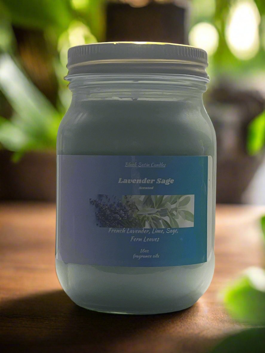 Lavender Sage Scented Candle 16oz Single Cotton Wick Glass Jar