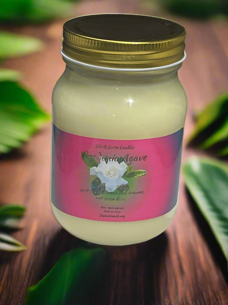 Gardenia Agave  Scented Candle 16oz Single Cotton Wick Glass Jar
