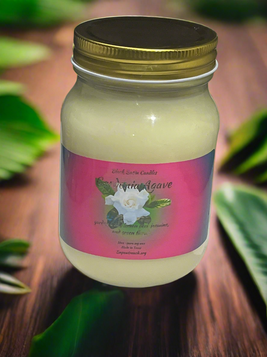 Gardenia Agave  Scented Candle 16oz Single Cotton Wick Glass Jar