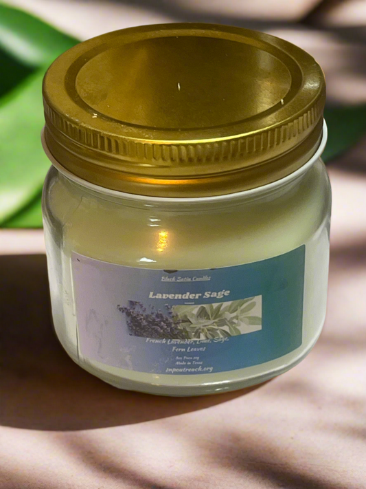 Lavender Sage Scented Candle 8oz Single Cotton Wick Glass Jar