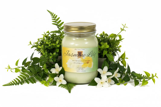 Jasmine Lily Scented Candle 16oz Single Cotton Wick Glass Jar