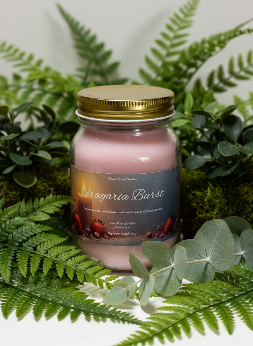 Fragaria Burst Scented Candle 16oz Single Cotton Wick Glass Jar