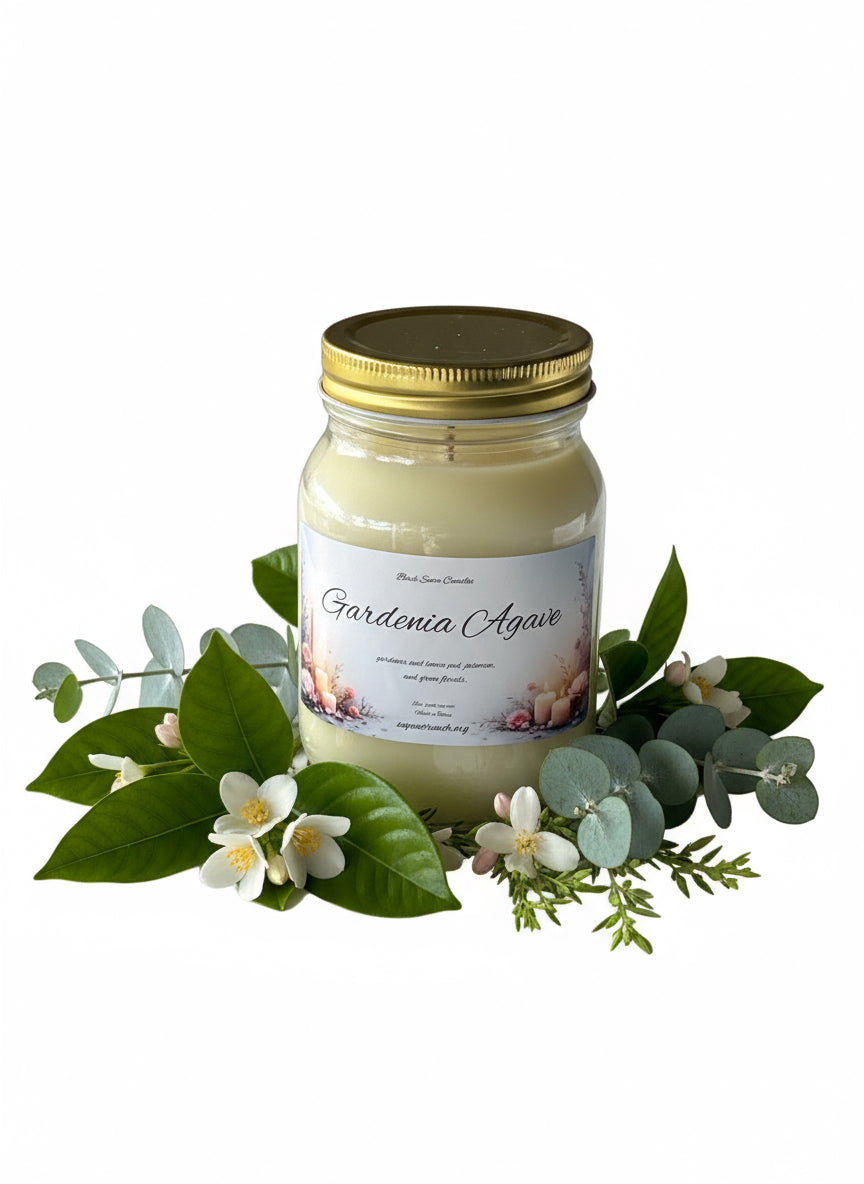 Gardenia Agave  Scented Candle 16oz Single Cotton Wick Glass Jar