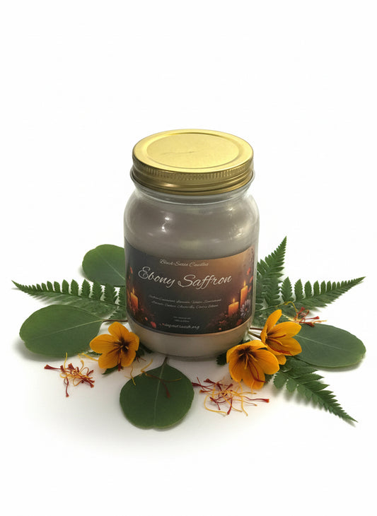 Ebony Saffron 16oz Candle Cotton  Wick Glass Jar