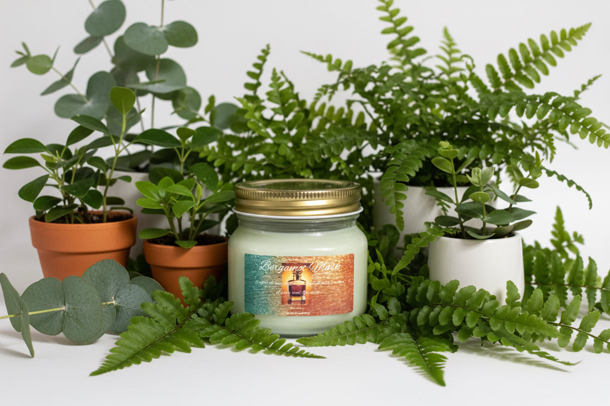 Bergamot Musk Scented Candle 8oz Single Cotton Wickless Glass Jar