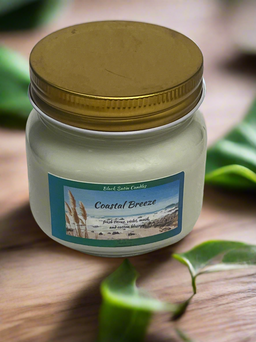 Coastal Breeze Scented Candle 8oz Single Cotton Wick Glass Jar