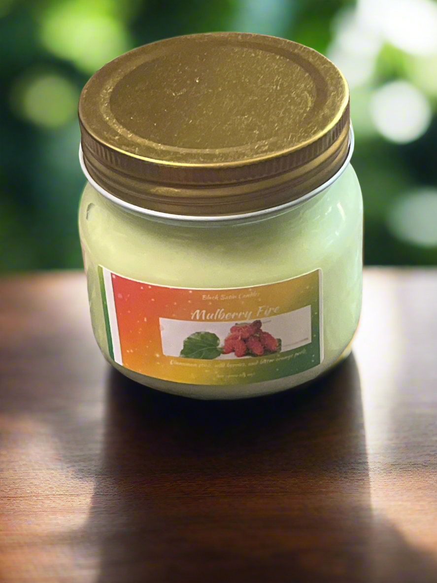 Mulberry Fire Scented Candle 8oz Single Cotton Wick Glass Jar