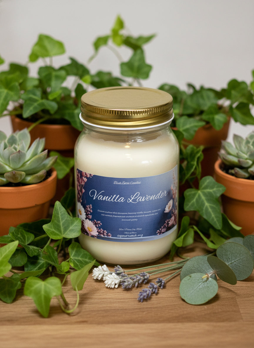 Vanilla Lavender Scented Candle 16oz Single Cotton Wick Glass Jar