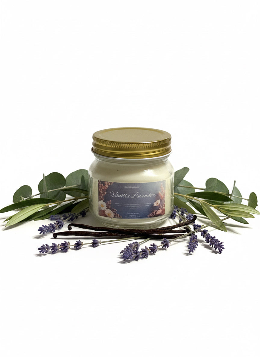 Vanilla Lavender Scented Candle 8oz Single Cotton Wick Glass Jar