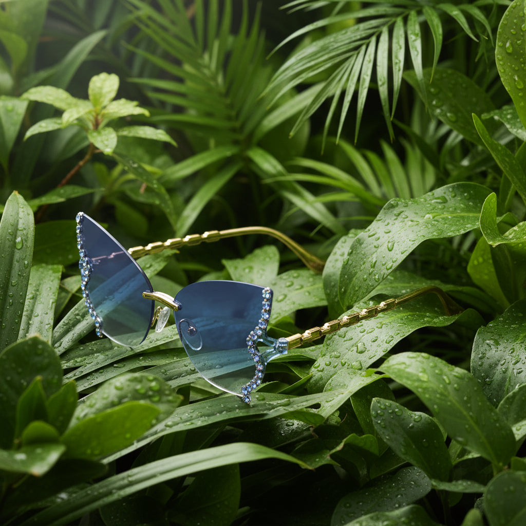 Women's Butterfly-Shaped Studded Framed Glasses Blue Tinted