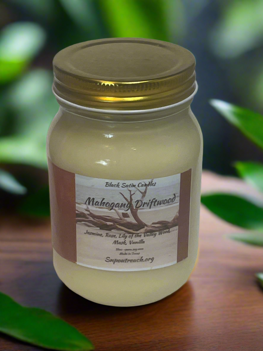 Mahogany Driftwood Scented Candle 16oz Single Cotton Wick Glass Jar