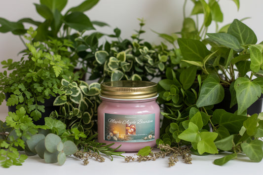 Maple Apple Bourbon Scented Candle 8oz Cotton Wick Glass Jar
