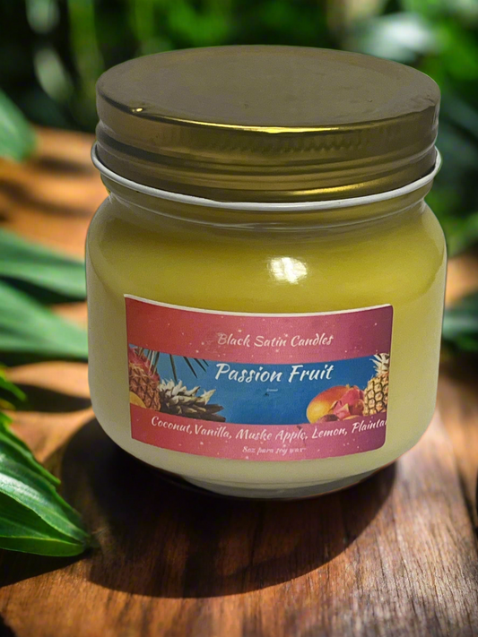 Passion Fruit Scented Candle 8oz Single Cotton Wick Glass Jar